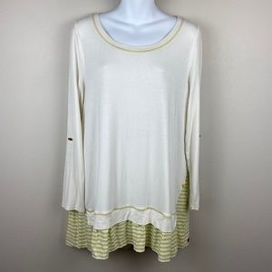 Matilda Jane Ivory Tunic with Tab Sleeve and Striped Hem - Size Medium